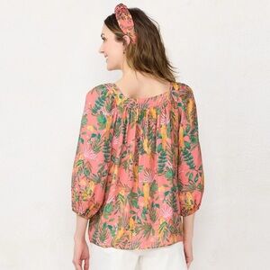 Lauren Conrad Pink Floral Blouse with Green Accents